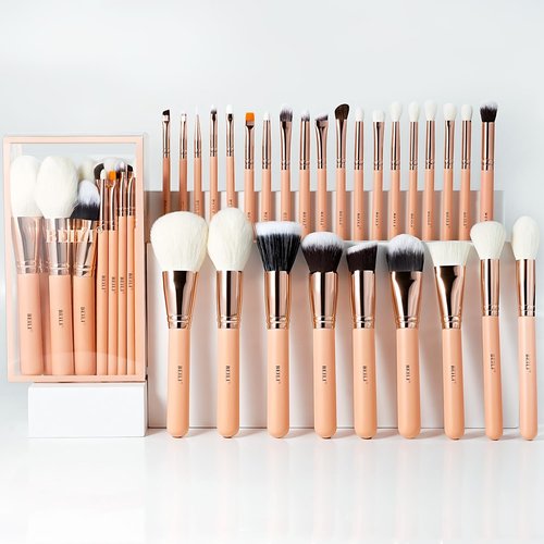 BEILI Makeup Brushes 28pcs Pink Makeup Brush Set Premium Goat Synthetic Kabuki Foundation Blending Brush Face Powder Blush Concealers Eye Shadows Make Up Brush Set(Pink/Rose Gold)