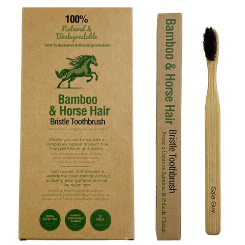 Gaia Guy Soft Natural Bristle Bamboo Toothbrush (NO Nylon - Horse Hair ONLY) - Totally Compostable & Biodegradable Soft Horsehair Bristle and Bamboo Toothbrushes - Zero Waste & Plastic-Free