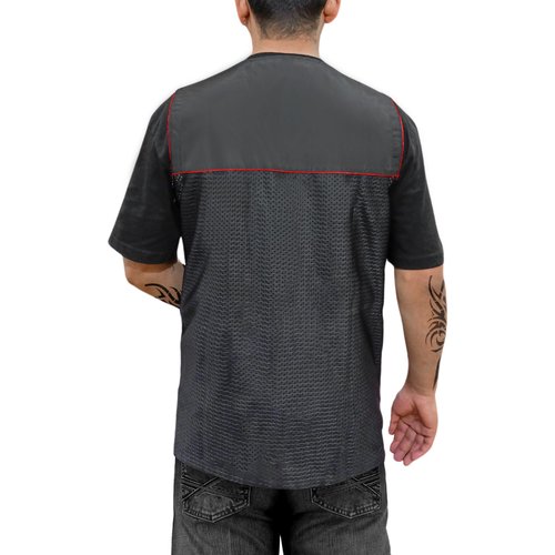 BARBSALO Professional Barber Jacket for Men Women Black Barber Shirt Lightweight Hairdresser Barber Smock Barber Vest (RED BLACK, MEDIUM)