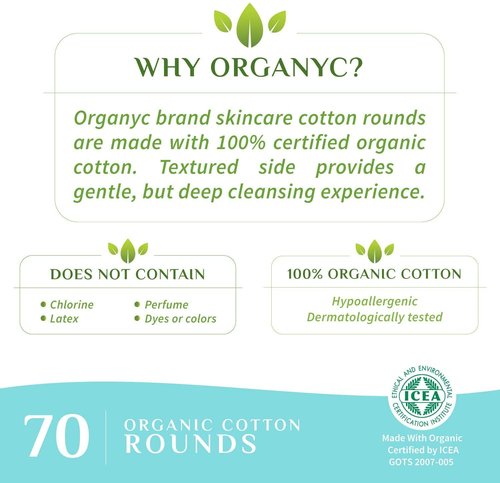 Organyc - 100% Certified Organic Cotton Rounds - Biodegradable Cotton, Chemical Free, for Sensitive Skin (420 Count) - Daily Cosmetics. Beauty and Personal Care