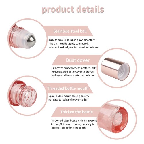 Kesell 14 Pack 5ml Roller Bottles Clear Pink Empty Refillable Glass Sample Vial with Stainless Steel Balls for Essential Oil Perfume Aromatherapy