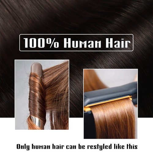Benehair Clip-in Hair Extensions Real Human Hair Black Straight 3/4 Full Head 5 Clips 18 Inch One Piece for Women with Thinning Hair #1B Natural Black