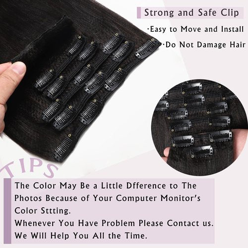 Anrosa Yaki Hair Clip in Yaki Hair Extensions Clip in Human Hair for African American Yaki Straight Clip ins Natural Hair Thick Volume Natural #1B 10 inch 120 Gram