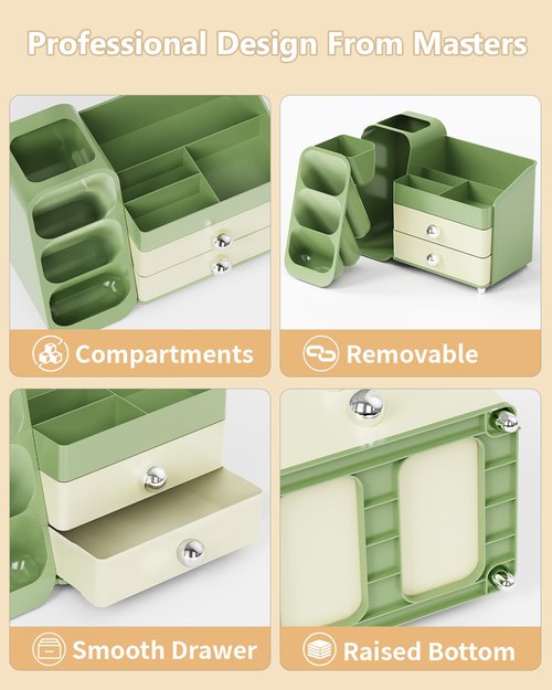 Anylady Makeup Organizer with Drawers, Skincare Organizer (Large Size Thick), Storage Box Cosmetic Display Cases, Make up Organizers for Vanity, Dresser, Desk, Kitchen, Countertop (green)