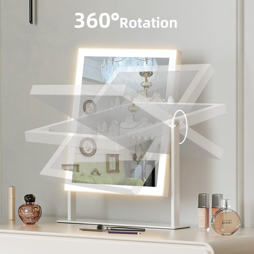 Hansong Vanity Mirror with Lights 11.8"x9.8" Lighted Makeup Mirror with Bluetooth Speaker Smart Touch Control LED Mirror with 3 Color Light Modes Detachable 10X Magnification and 360°Rotation