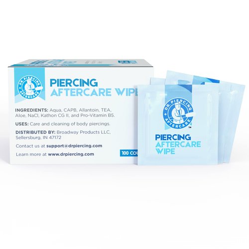 Dr. Piercing Aftercare Wipes – Piercing Aftercare | Saline Solution for Piercings - Keloid Bump Ear Piercing Cleaner – Ears Lips Belly Nose Piercing Bump - Piercing Hole Cleaner (200 Count)