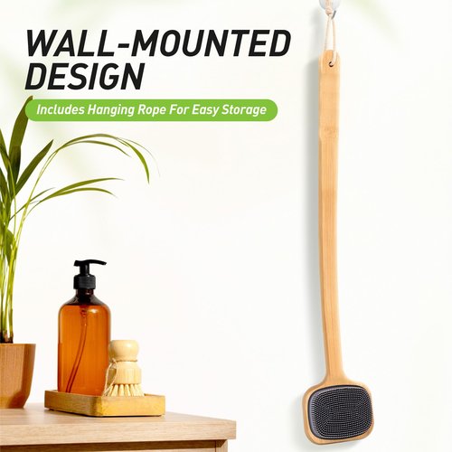 NURENDER Dual-Sided Back Scrubber for Shower, 21.65'' Long Handle Back Brush, Soft Silicone for Sensitive Skin, Dry Brushing & Back Cleansing, Dry Quickly Body Bath Brush for Men, Women, Elderly