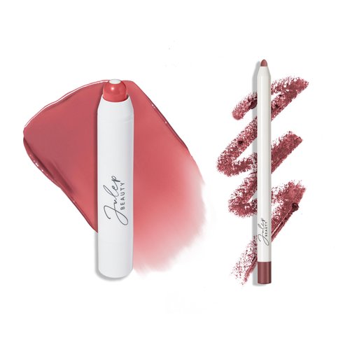 Julep The Perfect Pair 2pc Set It's Balm Tinted Lip Balm Dusty Orchid Shimmer and With a Trace Retractable Creamy Long-Lasting Lip Liner, Antique Rose