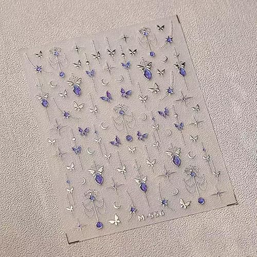 Gold Butterfly Nail Art Stickers 5D Embossed Butterfly Nail Decals Puper Green Bronzing Silver Butterflys Nails Design Self Adhesive Nails Art Supplies for Women Nails Decoration
