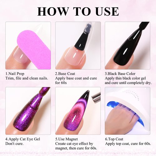 Imtiti 6Pcs 9D Cat Eye Gel Nail Polish Kit 10ml Long Lasting Soak Off UV LED Magnetic Polish for Nail Art Salon DIY at Home Gift for Women