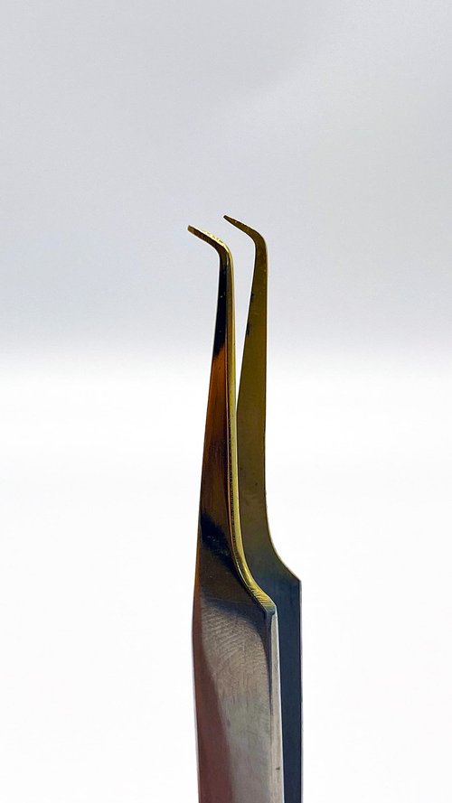 Alluring Chrome with Gold Tip Tweezers for Eyelash Extension - 90 Deg Short tips
