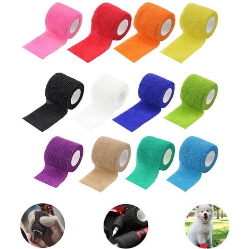 Arcimatto Tattoo Machine Tape, 12 Pcs Self-Adhesive Bandage 2" x 5 Yards Tattoo Grip Wrap Cover Breathable Cohesive Elastic Bandage Rolls for Tattoo Machine Tube Accessories, Sports Tape (12Pcs Mixed)