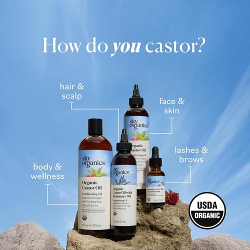 Sky Organics 16oz Castor Oil w/Wraps | Reusable Organic Castor Oil Pack to Boost Body's Wellness, Encourage Rest & Relaxation | Adjustable Elastic Straps Cotton Durable Easy to Use