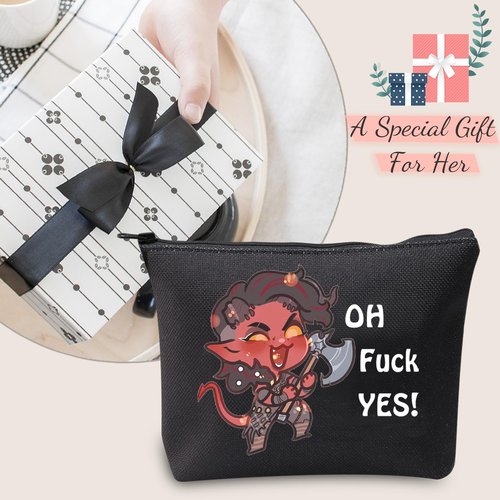 JXGZSO Oh F Yes Karlach Inspired Cosmetic Bag Funny RPG Gamer Gift BG3 Tiefling Makeup Bag (Oh F Yes Karlach Black)