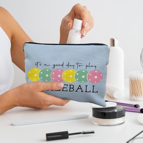 RYYCDOI Pickleball Gifts for Women: Colorful Makeup Bag, It's a Good Day to Play Cosmetic Toiletry Bag, Gifts for Pickleball Lovers (Blue)