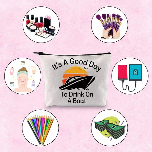 Boating Lover Gift Cruise Trip Gift It's A Good Day To Drink On A Boat Zipper Pouch Makeup Bag (Good Day Boat)
