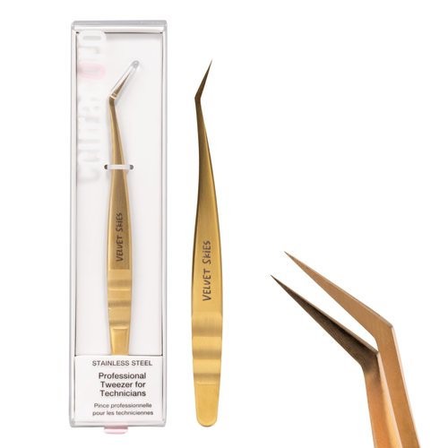 Curacoro Lash Tweezers - LashSmith 50° Long Tip Eyelash Tweezer for Isolation, Long Ultra-Firm Tip for Versatile Lashing Techniques