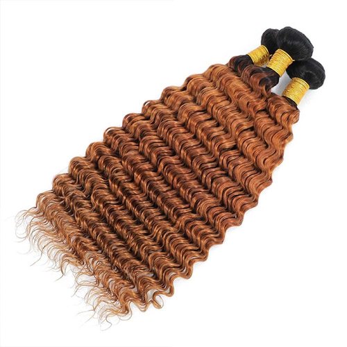Cklikeb Human Hair Bundles T1B/30# Color Deep Wave Bundles Human Hair Unprocessed Brazilian Virgin 12 14 16 Inch 3 Bundles Quick Weave Human Hair Extensions (T1B/30 Deep Wave, 12 14 16)