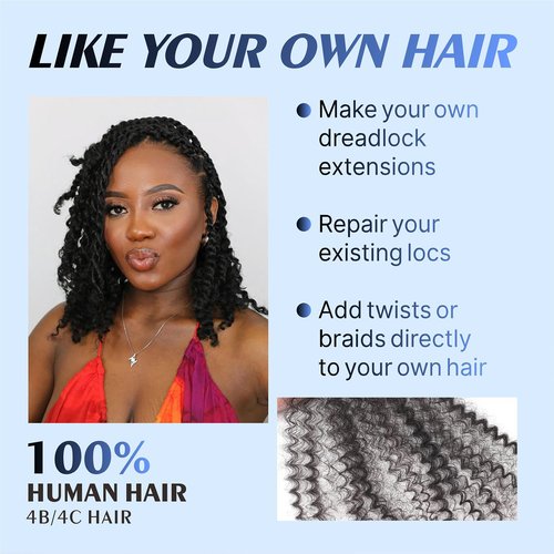 YuDragonFt Afro Kinkys Bulk Human Hair 20-Inch 30g/bundle Natural Black Kinky-Curly Bulk Hair for Dreadlock Extensions Microloc Loc Repair Twist Braids - Bleachable and Dyable (1 B, 20 Inch)