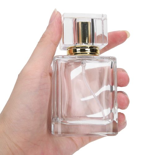Yinhing Glass Refillable Perfume Bottle, 50ml Refillable Perfume Bottle, Transparent Glass Spray Liquid Empty Atomizer Container (Gold)