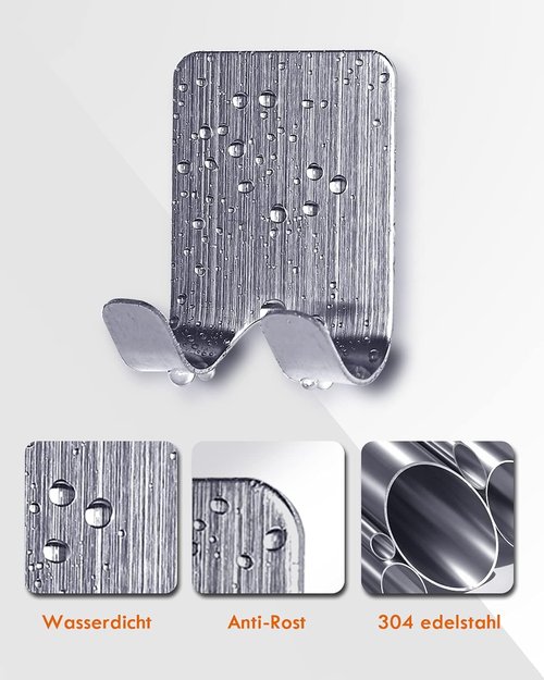 FITALA 304 Stainless Steel Adhesive Wall Hooks, Waterproof Anti-Rust, 45x55mm, Set of 4