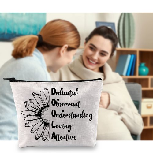 G2TUP Doula Quote Thank you Appreciation Gift Dedicated Observant Understanding Loving Attentive Makeup Bag Midwife Doula Cosmetic Bag OBGYN Gift (Dedicated Observant White Bag 1.0)