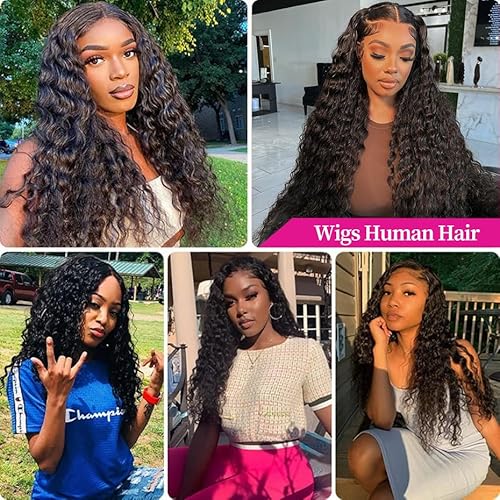 Deep Wave Lace Front Wigs Human Hair 13x4 HD Lace Front Wigs Human Hair Pre Plucked Brazilian Curly HumanHair Wig 200 Density Glueless Frontal Wigs For Women(22inch)