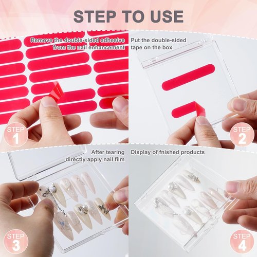CloudTrip 15 Pcs Large (8 x 8cm) Press On Nail Packaging Storage Box and 60pcs Adhesive Tabs - Acrylic Organizer Case for Artificial Nail Business Supplies (Clear 15 Pack)