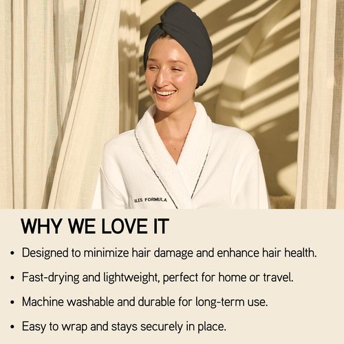 ILES FORMULA Hair Turban Towel – Ultra-Soft Microfiber Hair Towel Wrap for Fast Drying, Frizz Control & Breakage Protection – Large, Lightweight Hair Wrap for Short, Long & Curly – Grey