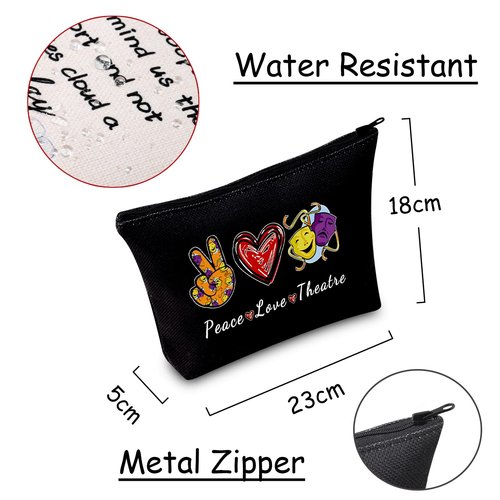 JXGZSO Peace Love Theatre Makeup Bag Comedy Tragedy Mask Cosmetic Bag Theatre Lover Gift Drama Theatre Gift (Peace Love Theatre Black)