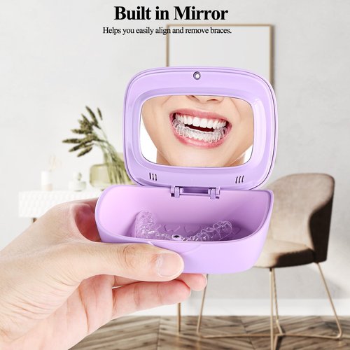LONGMON Double Layer Retainer Case With Mirror, Retainer Holder With Remover Tool And Cleaning Brush With Vent Holes Compatible With Aligner Case