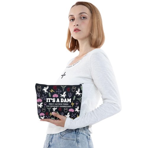 JNIAP Camp Blood Makeup Bag Camp Jupiter Gift 13 Cabins Gift I'd Rather Be In Camp Blood Zipper Pouch (It's a DAM black mb)