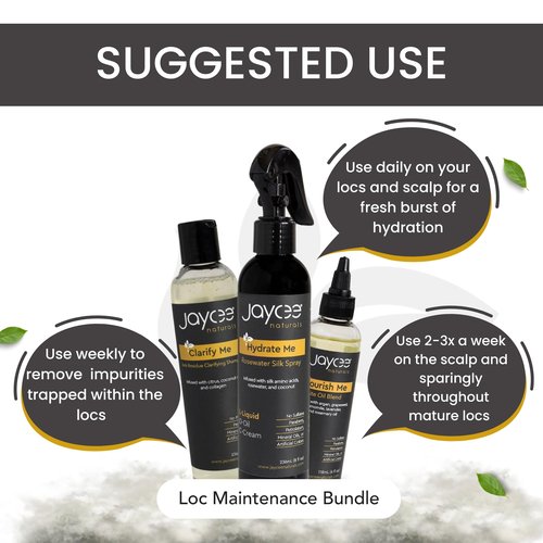 Jaycee Naturals 3-Step Loc Maintenance Kit - Clarify Weekly, Hydrate Daily & Seal Moisture | Shampoo, Rosewater Spray & Lightweight Oil for Locs & Textured Hair - Supports Healthy, Breakage-Free Locs
