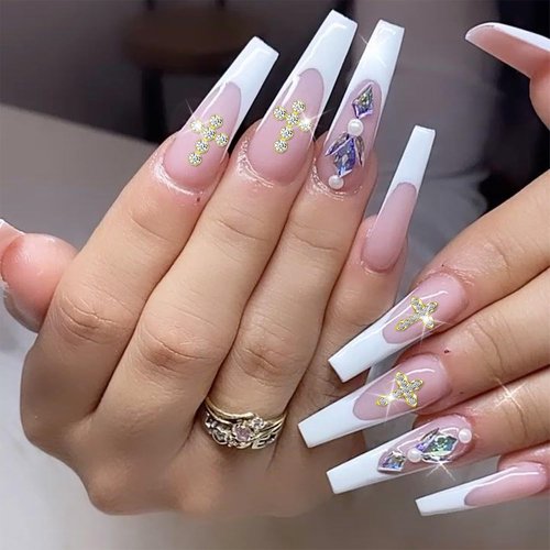 JERCLITY 40pcs 3D Cross Nail Charms Gold and Silver Cross Charms for Nails Nail Cross Charms with Clear Rhinestones 3D Jewelry Making Nail Art Accessories