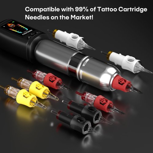 POSEIDON Cordless Tattoo Machine Kit with 20 Tattoo Cartridge Needles, Ink Set & 2 Rechargeable Batteries | Professional Portable Tattoo Pen for Beginners | Complete Starter Supplies