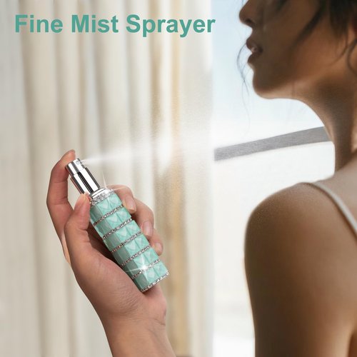 TTOYOUU Travel Perfume Atomizer Refillable Bottle, 12ml Rhinestone Mini Perfume Bottles Empty Refillable Travel Atomizer Sprayer with Funnel (Light Green)