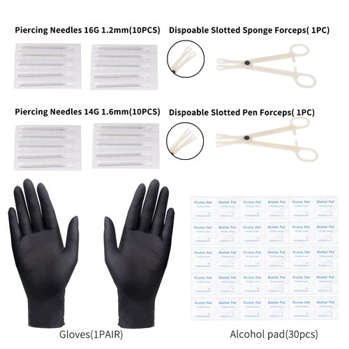 LOYAL BOOK 104pcs Piercing Kit 14G16G Kit Piercing Kits for all piercings (Stainless steel color)