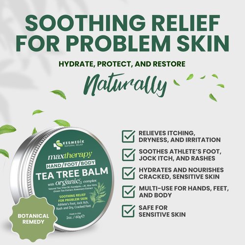 KESMEDIK Tea Tree Oil Body Wash (2-Pack) & Balm MaxTherapy Bundle – Cleansing & Moisturizing Duo for Dry, Itchy Skin Relief, Eczema, Ringworm, Athlete’s Foot, Jock Itch & Other Skin Irritation