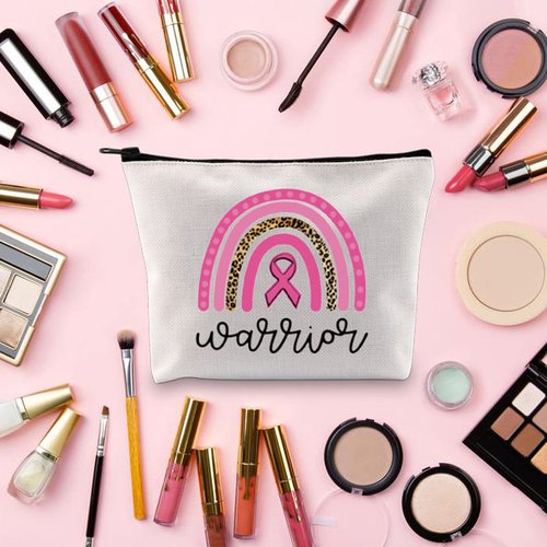 BLUPARK Breast Cancer Awareness Makeup Bag Breast Cancer Warrior Gift Breast Cancer Survivor Gift Pink Ribbon Zipper Bag (Breast Cancer Warrior)