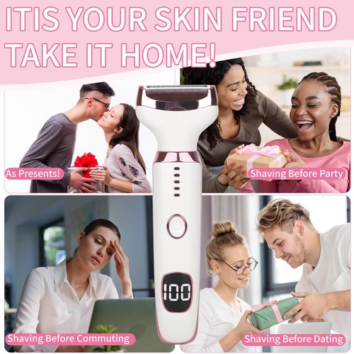 Beanify Wet & Dry Electric Razorfor Women Men,4 in 1 Rechargeable Led Display Electric Shaver and Facial Hair Remover,Painless Ladies Body Razors for Nose Face Body Leg Bikini Arm Hair