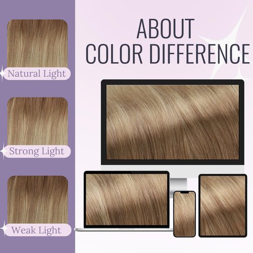 Fshine Invisible Wire Hair Extensions Real Human Hair Ombre 10/14 Brown to Dirty Blonde Fish Line Human Hair 12 Inch Secret Hairpiece Clip in Hair Extensions Add Volume 70 G