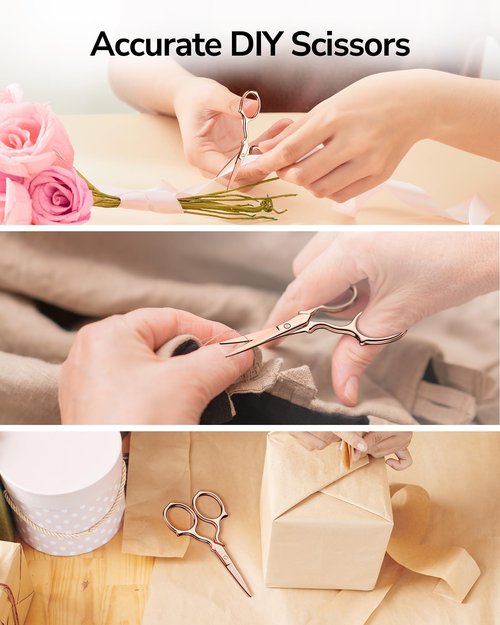 ULG Multi-Purpose Eyebrow Scissors Small Precision Grooming Kit for Women & Men – 3.7” Stainless Steel Beauty Scissors for Eyebrow, Eyelash, Nose Hair, Beard, Mustache with a PU Pouch, Rose Gold