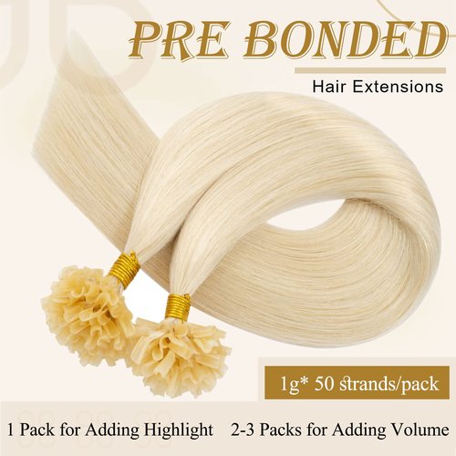 MY-LADY U Tip Hair Extensions Human Hair Platinum Blonde 16 Inch 50G 50Strands K Tip Utip Ktip Keratin Bond Fusion Extensions Real Remy Hairpieces