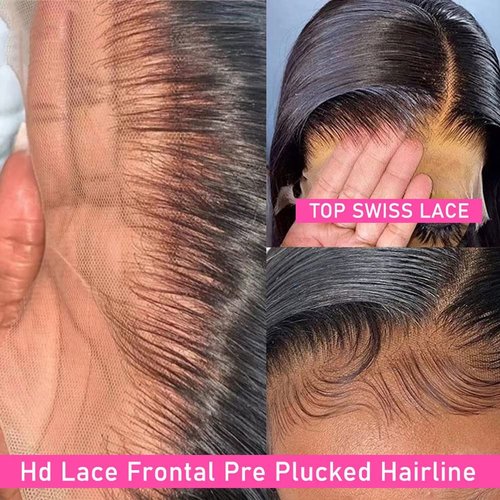 Luxvogue Straight Wave Human Hair Wig 4x4 Closure Glueless Wigs Human Hair Pre Plucked Pre Cut Lace Closure Glueless Wigs Elastic Band 200% Density Natural Color, 16 Inch