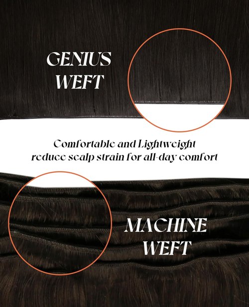 Sunny Hair Genius Weft Hair Extensions Human Hair Dark Brown Genius Sew in Hair Extensions Real Human Human Hair Brown Hand Tied Hair Weft Extensions for Women Real Hair Short Straight Hair 14inch