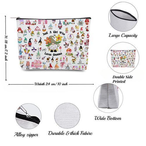 Odebyata Cute Gnome Makeup Bag, Gnome Themed Cosmetic Bag for Gnome Lovers, Adorable Gift Toiletry Pouch Organizer Bag for Daughter Besties Mom Grandma Girl Women Girlfriends Birthday Gift (Gnomes)