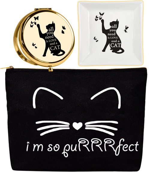 Cat Lovers' Gifts - Black Cat Zipper Makeup Bag & Travel Toiletry Pouch Organizer