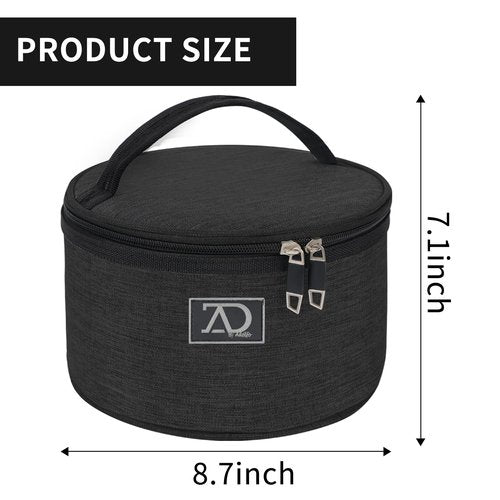 Travel Case for Wigs, Black Quilted Nylon with Interior Mirror, Zipper, & Double Stitching, Lightweight & Portable Wig Pouch by Adolfo Design
