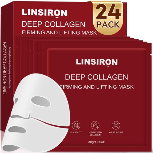 LINSIRON Bio-Collagen Real Deep Masks 24PCS Collagen Face Mask Skin Care Sheet Overnight Skincare Hydrating Smile Line Patches Wrapping Lift Stocking Stuffers Birthday Gifts for Teen Girls