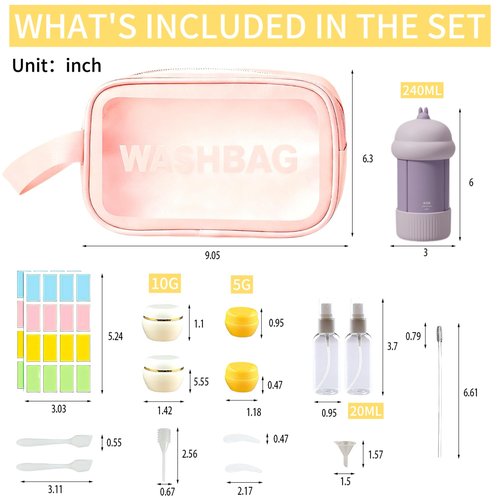 NAICHA Travel Cosmetic Case Toiletry Bag with Zipper Refillable 4-in-1 Silicone Kit Toiletry Bottles、Squeeze Toiletry Bottles Leakproof Accessories for Toiletries Shampoo Lotion Body Wash (BPA Free)